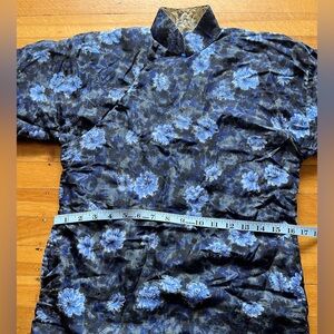 Vintage SILK cheongsam qipao blue floral S padded winter tang chinese dress